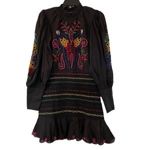 FARM Rio Navy Tropical Tapestry Embroidered Long Sleeve Dress